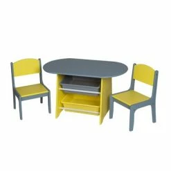Flash Sale ✨ Oval Table with 2 Chairs and storage Bins Gray/Yellow - Gift Mark 🔥