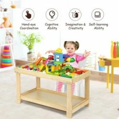 Deals 👍 Costway Solid Wood Kids Activity Play Table Block Table Multifunction W/Storage 🔥 -Kids' Crafts Sales Store unnamed file 260