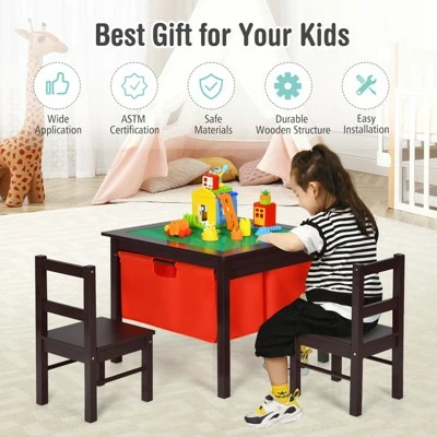 Best deal 🧨 Costway 2-in-1 Kids Double-sided Activity Building Block Table W/ Drawers Brown 🤩 4 Best deal 🧨 Costway 2-in-1 Kids Double-sided Activity Building Block Table W/ Drawers Brown 🤩 - Image 4