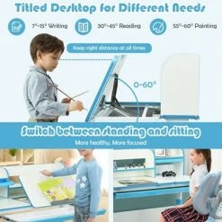 New ⭐ Costway Adjustable Kids Study Desk Drafting Table Chair Set w/ Bookshelf 😀 -Kids' Crafts Sales Store unnamed file 418