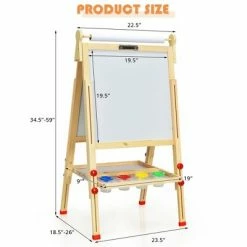 Promo 👍 Costway Kids Art Easel w/Paper Roll Double-Sided Adjustable Drawing Easel Board 🥰