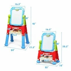Best Sale 🔥 Costway Height Adjustable Kids Art Easel Magnetic Double Sided Board w/ Accessories PinkBlue 😉