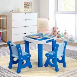 Wholesale โ๏ธ Costway Multifunctional Kids Desk & 2 Height-Adjustable Chairs w/ Non-slip Point Pink Blue Natural ๐