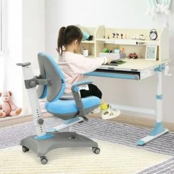 Outlet 🥰 Costway Kids Drafting Table Adjustable Height Study Desk & Chair w/Bookshelf Pink/Gray/Blue 😀 -Kids' Crafts Sales Store unnamed file 643