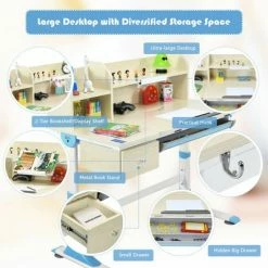 Outlet 🥰 Costway Kids Drafting Table Adjustable Height Study Desk & Chair w/Bookshelf Pink/Gray/Blue 😀 -Kids' Crafts Sales Store unnamed file 646