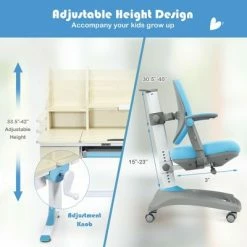 Outlet 🥰 Costway Kids Drafting Table Adjustable Height Study Desk & Chair w/Bookshelf Pink/Gray/Blue 😀 -Kids' Crafts Sales Store unnamed file 647