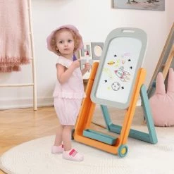 Best Sale 💯 Costway Kids Easel w/Chair Art Easel for Kids Height Adjustable Art Easel Set for Kids 👍